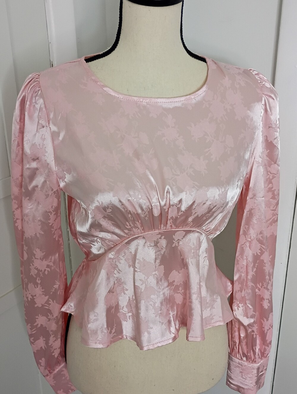 Satin Coquette Pink Long Sleeve Blouse
